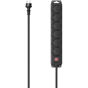 Hama 6-voudige stekkerdoos voor buiten, schakelaar, 2 m (IP44, tuinstopcontact, buitenstopcontact, waterdicht, stekkerdoos, stekkerdoos met aanraakbeveiliging, 45°) zwart