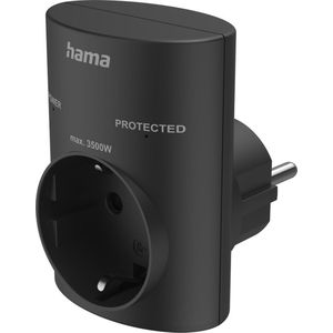 Hama Stekkeradapter, overspanningsbeveiliging (geaarde stekker, verhoogde aanraakbeveiliging, adapter, geaard stopcontact, reisaccessoires, reisstekker, stekkeradapter, 1-voudig) zwart