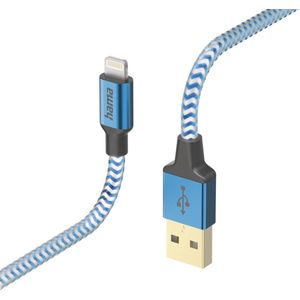 Hama Oplaadkabel ""Reflective"" USB A naar Lightning, nylon, 1,5 m (iPhone oplaadkabel, Lightning-kabel, iPhone 14 13 12 11 Pro Max Plus mini SE XS Max XR X 8 7, iPad Pro Air mini, MFI gecertificeerd)