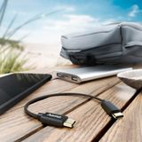 Hama USB C oplaadkabel - USB C (USB 2.0 type-C, 3A, 20 cm, 480 Mbit/s, oplaadbaar, nylon) zwart