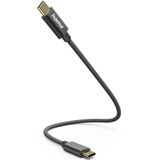 Hama USB C oplaadkabel - USB C (USB 2.0 type-C, 3A, 20 cm, 480 Mbit/s, oplaadbaar, nylon) zwart
