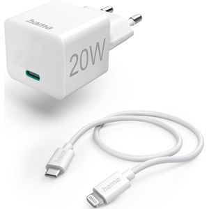 Hama Snellader met oplaadkabel Lightning, mini-oplader, PD, 20 W, 1m, wit