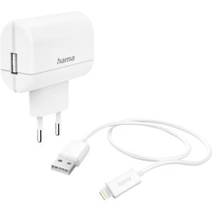 Hama Snellader met USB-kabel – Lightning (oplader Lightning Apple, kabel 1 m, 12 W/5 V/2,4 A, MFI-gecertificeerd, stroomvoorziening voor Apple iPhone iPod), wit