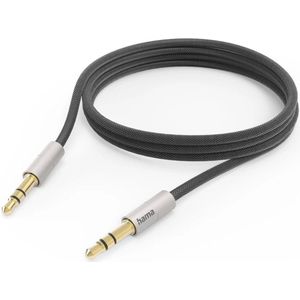 Hama Aux-kabel - 3,5mm jack - 3,5mm jack kabel - Aux aansluiting - Compatibel met standaard 3,5mm audio-aansluitingen - Aluminium behuizing - 2 meter - Zilver/zwart