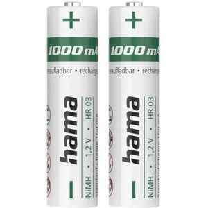 Hama NiMH oplaadbare batterijen, AAA Micro, 1000 mAh, 1,2 V, 2 stuks (AAA, 1000 mAh), Batterijen