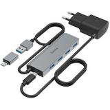 Hama USB-hub, 4-poorts, USB 3.2 Gen1, 5 Gbit/s, inc. USB-C-adapter en netadapter