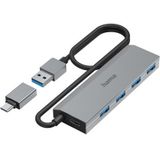 Hama USB-hub, 4-poorts, USB 3.2 Gen1, 5 Gbit/s, inc. USB-C-adapter en netadapter