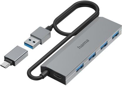 Hama USB-hub, 4-poorts, USB 3.2 Gen1, 5 Gbit/s, inc. USB-C-adapter en netadapter