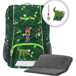 Step by Step Rugzak voor kinderen, met zitkussen, ergonomische mini-rugzak met afneembare borstband, voor kleuterschool, kleuterschool, kleuterschool en vrije tijd, 13 l, Dino Night Tyro - Groen