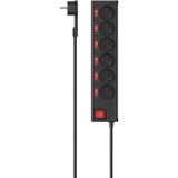 Hama - Stekkerdoos - Zwart - 6 Stopcontacten - Schakelaars - 1,4 m