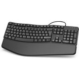 Hama ergonomische Tastatur (Handballenauflage Tastatur, kabelgebunden, PC, ergonomisch, USB, abnehmbare Handgelenkauflage), Schwarz, 450 x 40 x 230 mm, Kabellänge 1,8 m