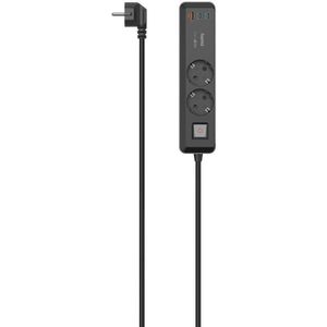 Hama Stekkerdoos, 2-voudig, USB-C/A 65 W, PD, schakelaar, 1,4 m, n/grijs