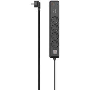 Hama Stekkerdoos 4-voudig USB-C/A 65W PD Schakelaar 1,4 M Zwart/grijs
