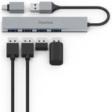 Hama - USB-Hub 4-Poorts - USB 3.2 Gen1 - Ultra Slim - Incl. USB-C-Adapter