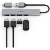 Hama USB-Hub 4 Ports (USB-A und USB-C-Anschluss, 4X USB-A für Maus, Tastatur, Externe Festplatte, USB-Stick etc., Aluminium-Gehäuse, Ultra Slim, USB-Adapter für Büro, Home Office)