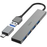 Hama - USB-Hub 4-Poorts - USB 3.2 Gen1 - Ultra Slim - Incl. USB-C-Adapter