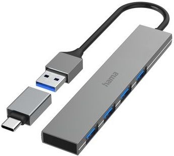 Hama - USB-Hub 4-Poorts - USB 3.2 Gen1 - Ultra Slim - Incl. USB-C-Adapter