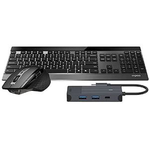 Rapoo 9900M draadloze toetsenbord-muisset + UCM-2001 adapter, draadloze deskset, oplaadbare batterij, plat aluminium design, DE-lay-out QWERTZ PC & Mac - zwart