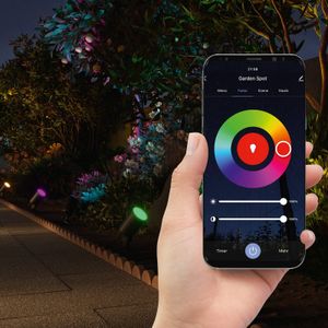 Hama Wi-Fi Tuinlamp met Bodempen - IP65 Waterdichte Tuinspot met RGB kleurenverlichting - Dimbare tuinverlichting - 3000 - 6500K kleurtemperatuur - 150cm kabel - Hama Smart Solution App en Spraakbesturing - Zwart