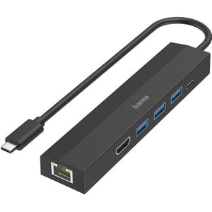 Hama - USB type C hub, 3 USB A 3.2 Gen 1, 1 x USB Type C Power Delivery 100W, HDMI Ultra HD 4K, Gigabit Ethernet LAN