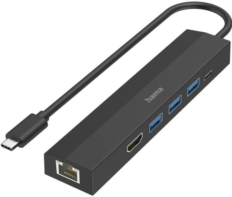 Hama 00200144, USB 3.2 Gen 1 (3.1 Gen 1) Type-C, HDMI, RJ-45, USB 3.2 Gen 1 (3.1 Gen 1) Type-A, USB 3.2 Gen 1 (3.1 Gen 1) Type-C, 5000 Mbit/s, 4096 x 2160 Pixel, Schwarz, Kunststoff