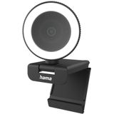 Hama Webcam mit Licht, Mikrofon, Fernbedienung (PC-Kamera USB, QHD, 2560p) Full HD-Webcam (QHD, Beleuchtung, Neigbar, Drehbar, Mikrofon, LED Status, Farbe Schwarz)