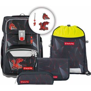 Step by Step Schulranzen Schulranzen-Set GIANT Dragon Drako 5-teilig (5-teilig), Grundschulranzen für große Kinder, ergonomisch