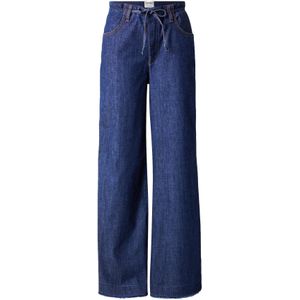 OUI - Bandplooi Jeans - Donkerblauw - Wide Leg - Mid Waist - Lang