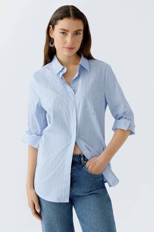 Oui - Overhemdblouse - Regular Fit - Katoenmix - Verlengde Achterkant