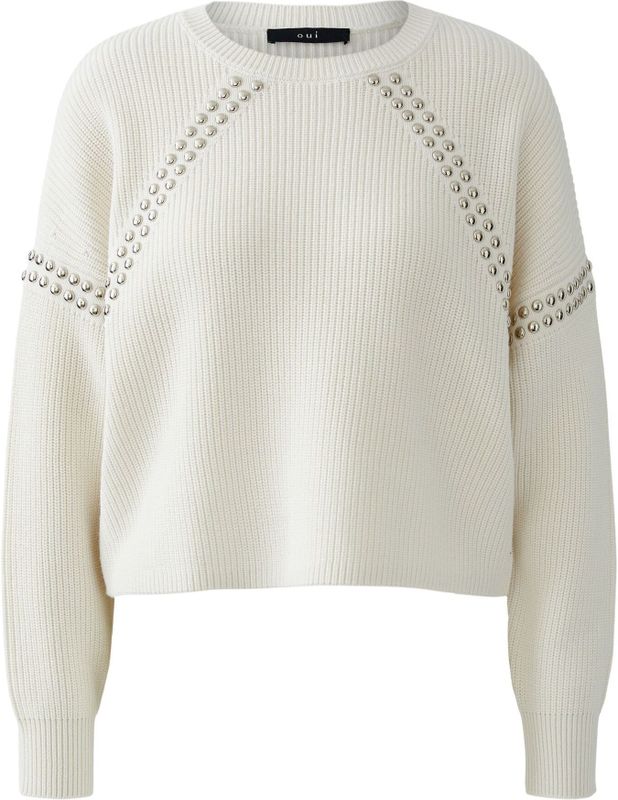 OUI - Grof Gebreide Trui - Ecru