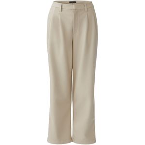 OUI - Imitatieleren Broek - Beige - Straight Fit - Regular Waist