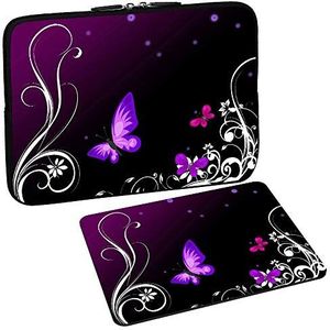 PEDEA Design beschermhoes notebook tas 10,1 inch / 13,3 inch / 15,6 inch / 17,3 inch 10,1 inch + Mauspad paarse vlinder