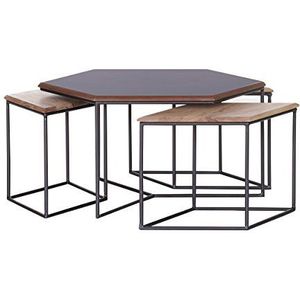 Stylefurniture salontafelset (1-4) hout; MDF; grijs metaal T61 H39 tafel met natuurlijke plaat: B80 T55 H32 cm