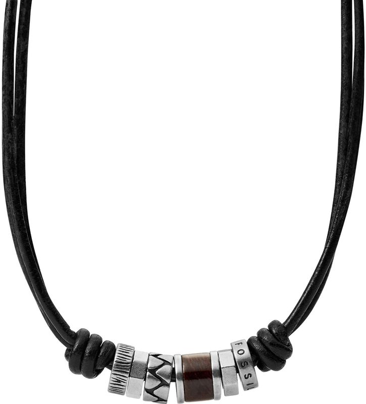 Fossil - Heren Ketting - Bruin & Zilver - Leer/RVS