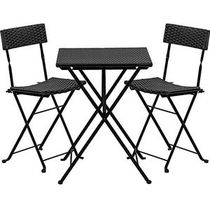 STILISTA bistroset 3-delig polyrattan 1x tafel + 2x stoel, inklapbaar in zwart