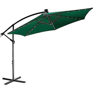 STILISTA 350 cm hangparasol met LED-verlichting en zwengel, inclusief hoes, groen