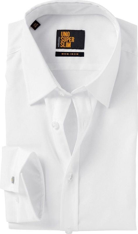 Zijdestickers - Heren Overhemd - Wit - 100% Katoen - Slim Fit