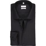 Seidensticker - Herenoverhemd - Zwart - Katoen - Slim Fit