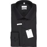 Seidensticker - Herenoverhemd - Zwart - Katoen - Slim Fit