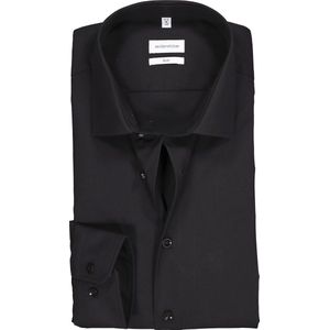 Seidensticker - Herenoverhemd - Zwart - Katoen - Slim Fit