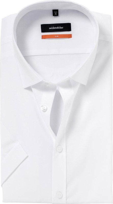 Seidensticker - Overhemd - Wit - Katoen - Slim Fit - Korte Mouwen