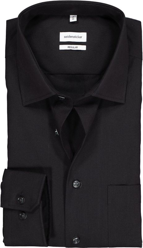 Seidensticker - Overhemd - Zwart - Katoen - Regular Fit