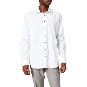 Seidensticker - Wit Effen Overhemd - 100% Katoen - Kent Kraag - Lange Mouwen