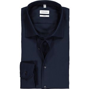 Seidensticker - Blauw Effen - Overhemd - 100% Katoen - Kent Kraag