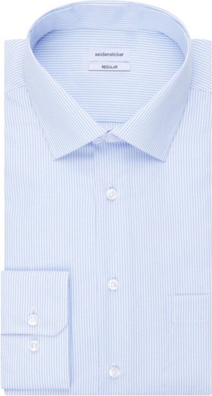 Seidensticker - Blauw Geruit Overhemd - 100% Katoen - Kent Kraag - Lange Mouwen