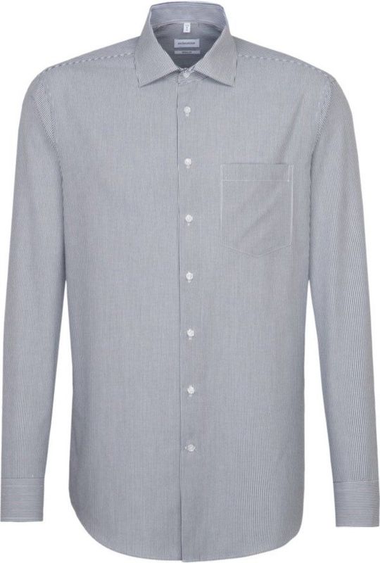 Seidensticker - Regular Fit - Overhemd - Donkerblauw met Wit Gestreept - 100% Katoen