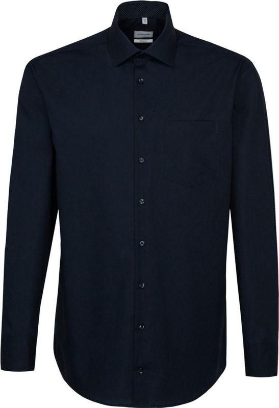Seidensticker - Regular Fit Overhemd - Donkerblauw - Strijkvrij - 100% Katoen