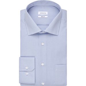 Seidensticker - Regular Fit Overhemd - Lichtblauw met Wit Geruit - 100% Katoen