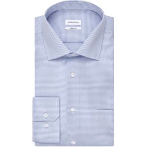 Seidensticker - Regular Fit Overhemd - Lichtblauw met Wit Geruit - Strijkvrij - 100% Katoen