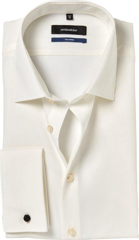 Seidensticker shaped fit overhemd, smoking overhemd dubbele manchet, popeline, beige